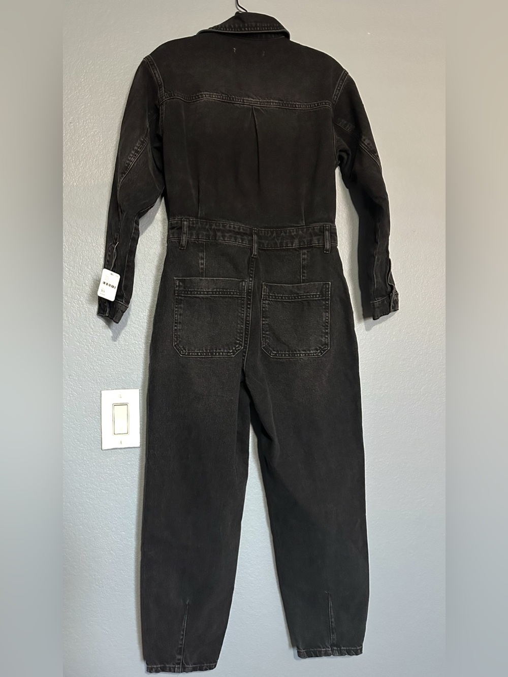 NWT FREE PEOPLE MARIS JUMPSUIT DENIM JEAN COVERALLS LONG SLEEVE UTILITY BLACK - Picture 4 of 7